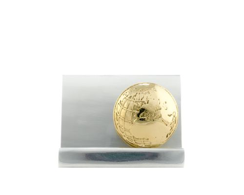 Business Card Holder - Handmade Solid Metal Desk Accessory, "Globe" Design, Silver & Gold Color