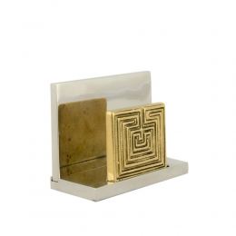 Business Card Holder - Handmade Solid Metal Desk Accessory, "Labyrinth or Maze" Design, Symbol of Complexity