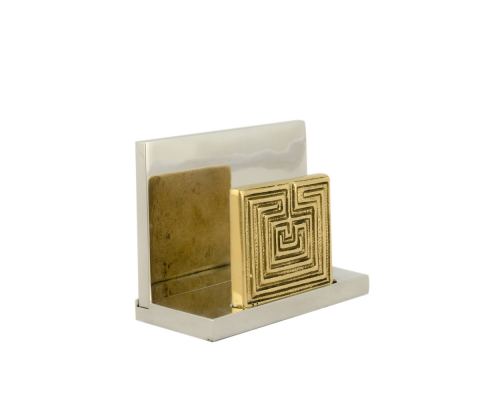 Business Card Holder - Handmade Solid Metal Desk Accessory, "Labyrinth or Maze" Design, Symbol of Complexity