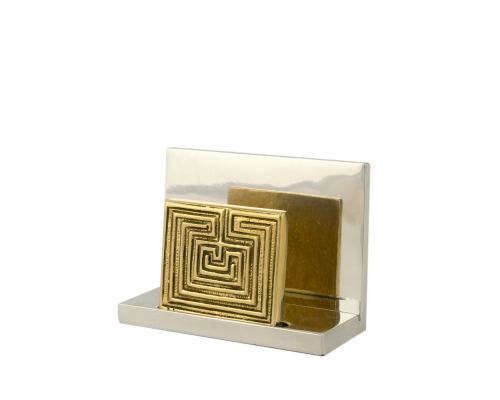 Business Card Holder - Handmade Solid Metal Desk Accessory, "Labyrinth or Maze" Design, Symbol of Complexity