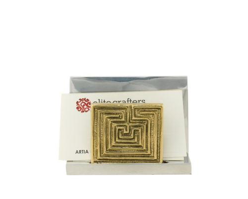 Business Card Holder - Handmade Solid Metal Desk Accessory, "Labyrinth or Maze" Design, Symbol of Complexity