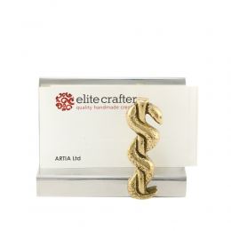 Business Card Holder - Handmade Solid Metal Desk Accessory, "Rod of Asclepius" Design, Symbol of Medicine