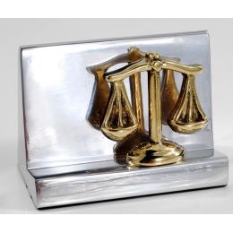 Business Card Holder - Handmade Solid Metal Desk Accessory, "Balance or Scale of Themis" Design, Symbol of Justice