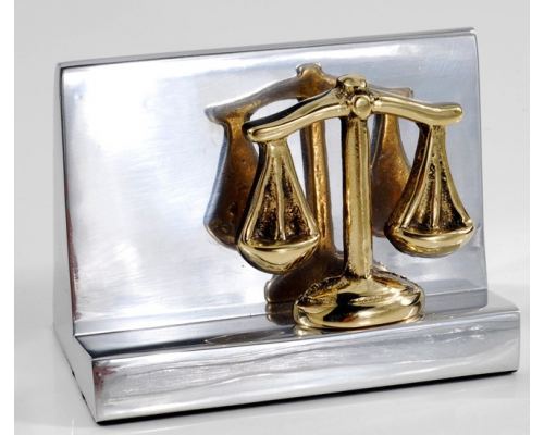 Business Card Holder - Handmade Solid Metal Desk Accessory, "Balance or Scale of Themis" Design, Symbol of Justice