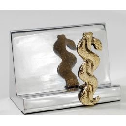 Business Card Holder - Handmade Solid Metal Desk Accessory, "Rod of Asclepius" Design, Symbol of Medicine