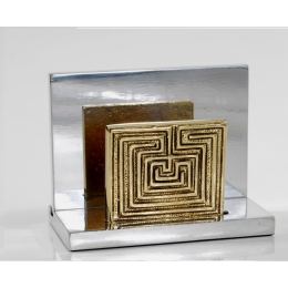 Business Card Holder - Handmade Solid Metal Desk Accessory, "Labyrinth or Maze" Design, Symbol of Complexity