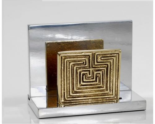 Business Card Holder - Handmade Solid Metal Desk Accessory, "Labyrinth or Maze" Design, Symbol of Complexity