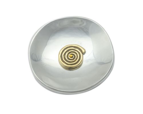 Decorative Metal Plate, Spiral Design - Handmade Solid Aluminum & Brass, Silver & Gold Color, Diam: 13cm