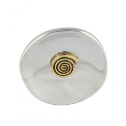 Decorative Metal Plate, Spiral Design - Handmade Solid Aluminum & Brass, Silver & Gold Color, Diam: 13cm