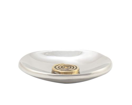 Decorative Metal Plate, Spiral Design - Handmade Solid Aluminum & Brass, Silver & Gold Color, Diam: 13cm