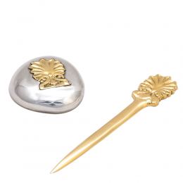 Desk Accessories Set of 2 - "Antefix" Design. Handmade of Solid Metal, Letter Opener & Paperweight