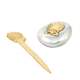 Desk Accessories Set of 2 - "Antefix" Design. Handmade of Solid Metal, Letter Opener & Paperweight