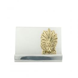 Desk Accessories Set of 2 - "Antefix" Design. Handmade of Solid Metal, Paperweight, Business Card Holder