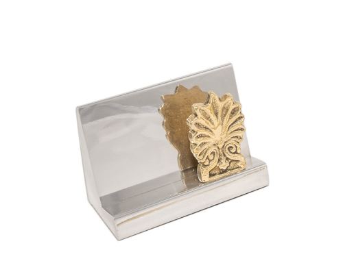 Desk Accessories Set of 2 - "Antefix" Design. Handmade of Solid Metal, Paperweight, Business Card Holder