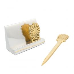 Desk Accessories Set of 2 - "Antefix" Design. Handmade of Solid Metal, Letter Opener, Business Card Holder