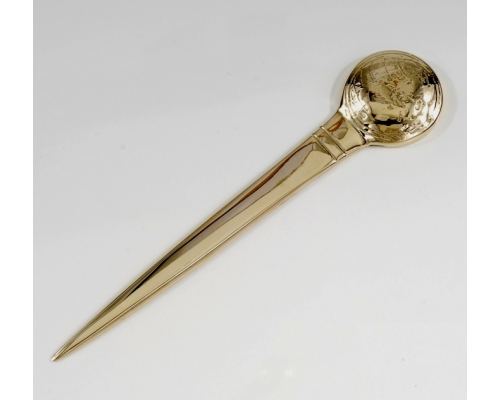 Letter Opener, Handmade of Solid Brass Metal, Stylish Desk Accessory, "Globe" Design