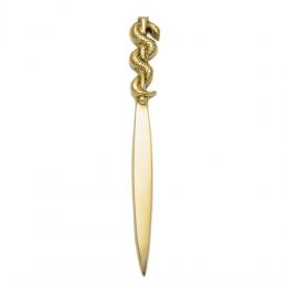 Letter Opener, Handmade of Solid Brass Metal, Stylish Desk Accessory, "Rod of Asclepius" Design, Symbol of Medicine