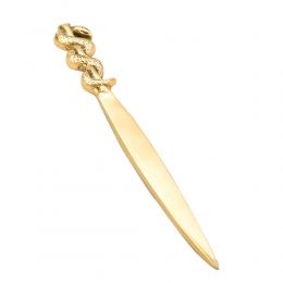 Letter Opener, Handmade of Solid Brass Metal, Stylish Desk Accessory, "Rod of Asclepius" Design, Symbol of Medicine