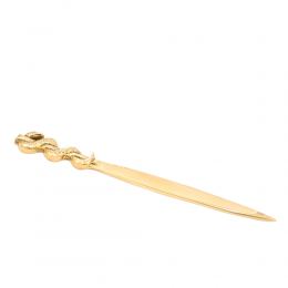 Letter Opener, Handmade of Solid Brass Metal, Stylish Desk Accessory, "Rod of Asclepius" Design, Symbol of Medicine