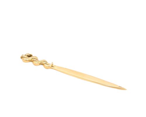 Letter Opener, Handmade of Solid Brass Metal, Stylish Desk Accessory, "Rod of Asclepius" Design, Symbol of Medicine