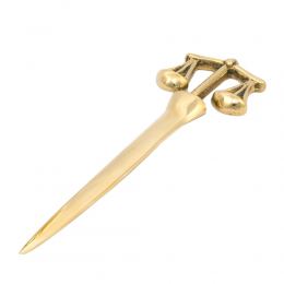 Letter Opener, Handmade of Solid Brass Metal, Stylish Desk Accessory, "Scale or Balance of Themis" Design, Symbol of Justice