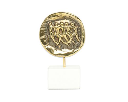 Marathon Runners, Table Sculpture - Solid Brass on White Marble - Handmade Decor Creation - 11.5cm (4.53")
