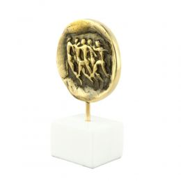 Marathon Runners, Table Sculpture - Solid Brass on White Marble - Handmade Decor Creation - 11.5cm (4.53")