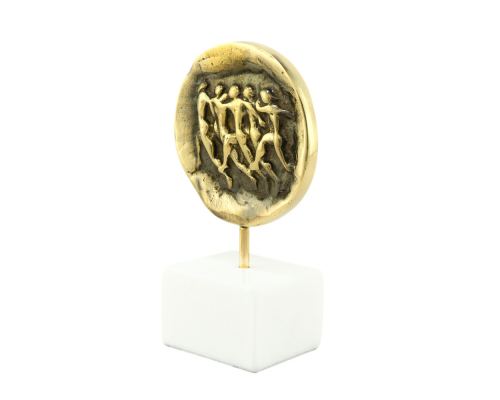 Marathon Runners, Table Sculpture - Solid Brass on White Marble - Handmade Decor Creation - 11.5cm (4.53")