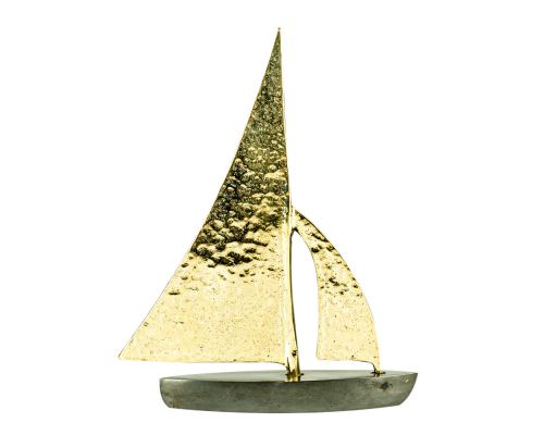 Sailing Boat - Handmade Metal Decorative Nautical Ornament - Bronze, Gold & Black - Medium 7'' (18cm)