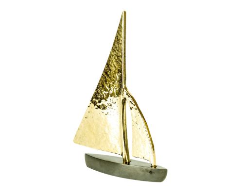 Sailing Boat - Handmade Metal Decorative Nautical Ornament - Bronze, Gold & Black - Medium 7'' (18cm)