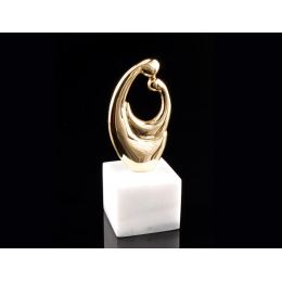 "Mother & Baby", Table Sculpture - Solid Brass on White Marble - Handmade Decor Creation - 15cm (5.9")