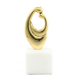 "Mother & Baby", Table Sculpture - Solid Brass on White Marble - Handmade Decor Creation - 15cm (5.9")