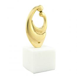 "Mother & Baby", Table Sculpture - Solid Brass on White Marble - Handmade Decor Creation - 15cm (5.9")