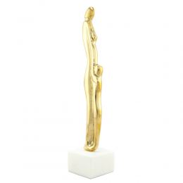 "Mother & Child", Table Sculpture - Solid Brass on White Marble - Handmade Decor Creation - 25cm (9.85")