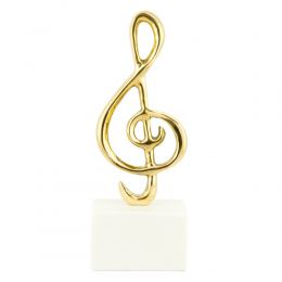 Music Key Note Symbol, Table Sculpture - Solid Brass on White Marble - Handmade Decor Creation - 21cm