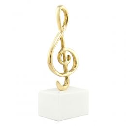 Music Key Note Symbol, Table Sculpture - Solid Brass on White Marble - Handmade Decor Creation - 21cm