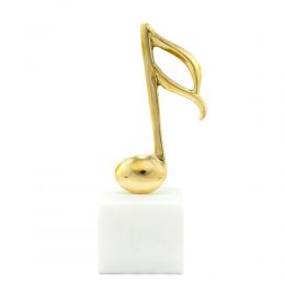 Music Note Symbol, Table Sculpture - Solid Brass on White Marble - Handmade Decor Creation - 18cm (7")