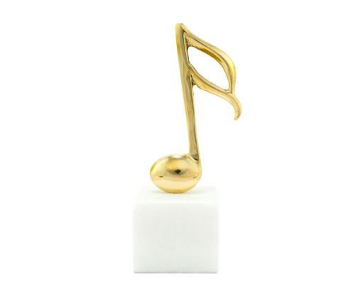 Music Note Symbol, Table Sculpture - Solid Brass on White Marble - Handmade Decor Creation - 18cm (7")