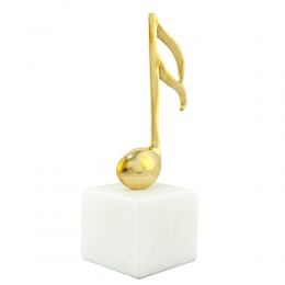 Music Note Symbol, Table Sculpture - Solid Brass on White Marble - Handmade Decor Creation - 18cm (7")