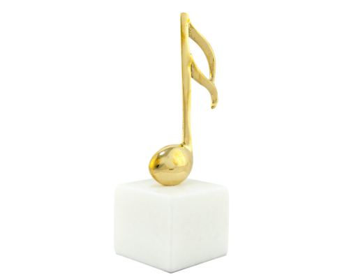 Music Note Symbol, Table Sculpture - Solid Brass on White Marble - Handmade Decor Creation - 18cm (7")