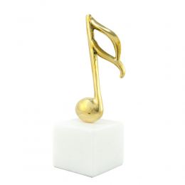 Music Note Symbol, Table Sculpture - Solid Brass on White Marble - Handmade Decor Creation - 18cm (7")