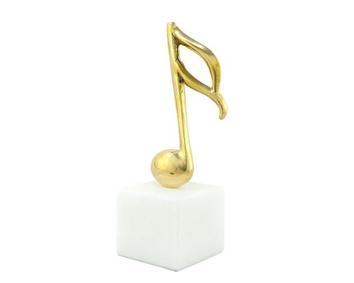 Music Note Symbol, Table Sculpture - Solid Brass on White Marble - Handmade Decor Creation - 18cm (7")