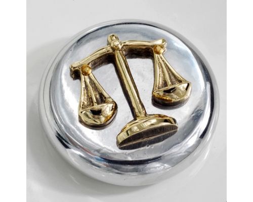 Paperweight (Presse Papier) - Handmade Solid Metal Desk Accessory - "Scale or Balance of Themis" Design, Symbol of Justice