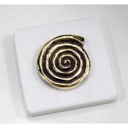 Paperweight (Presse Papier) - Handmade Solid Brass Metal on White Marble, Desk Accessory - "Spiral" Design, Symbol of Growth & Evolution