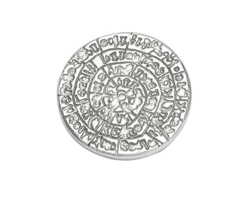 Paperweight (Presse Papier) - Handmade Solid Metal Desk Accessory - "Phaistos Disc" Design, Silver Color