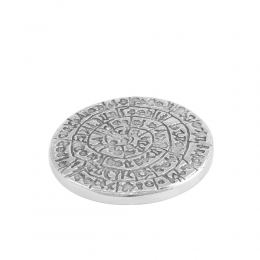 Paperweight (Presse Papier) - Handmade Solid Metal Desk Accessory - "Phaistos Disc" Design, Silver Color