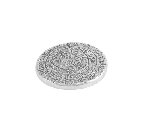 Paperweight (Presse Papier) - Handmade Solid Metal Desk Accessory - "Phaistos Disc" Design, Silver Color