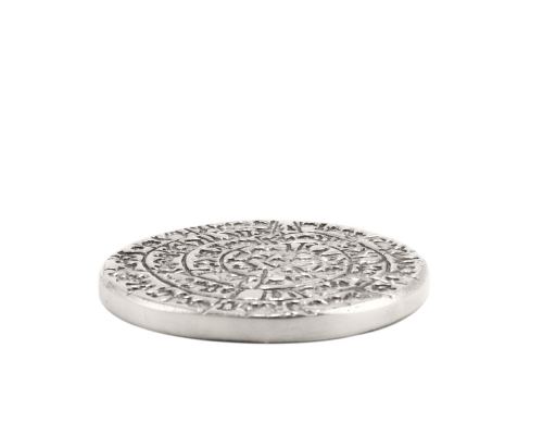 Paperweight (Presse Papier) - Handmade Solid Metal Desk Accessory - "Phaistos Disc" Design, Silver Color