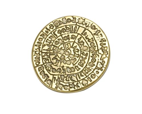 Paperweight (Presse Papier) - Handmade Solid Metal Desk Accessory - "Phaistos Disc" Design, Gold Color