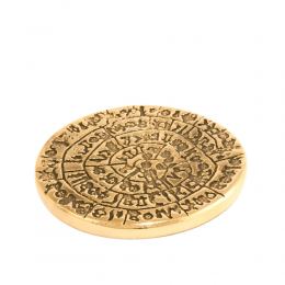 Paperweight (Presse Papier) - Handmade Solid Metal Desk Accessory - "Phaistos Disc" Design, Gold Color